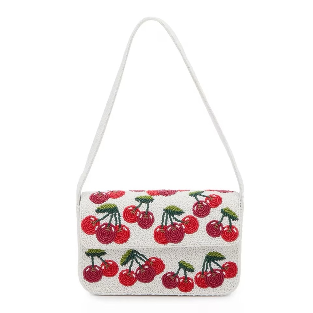 Cherry Beaded White Shoulder Bag